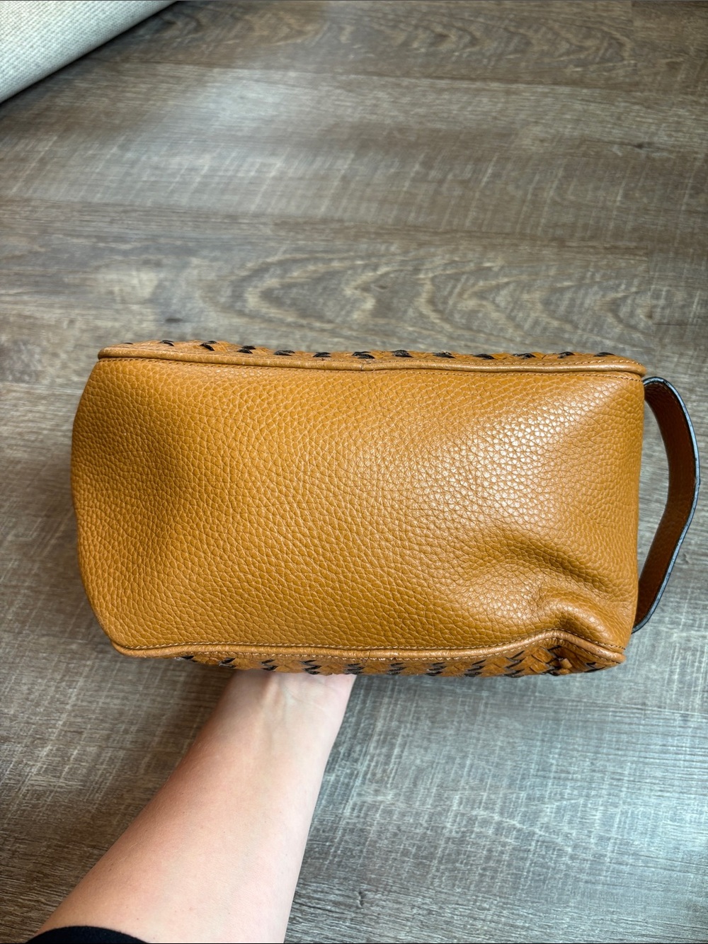 Cole Haan Tan Woven Leather Toiletry Bag Travel 10” - Picture 6 of 11